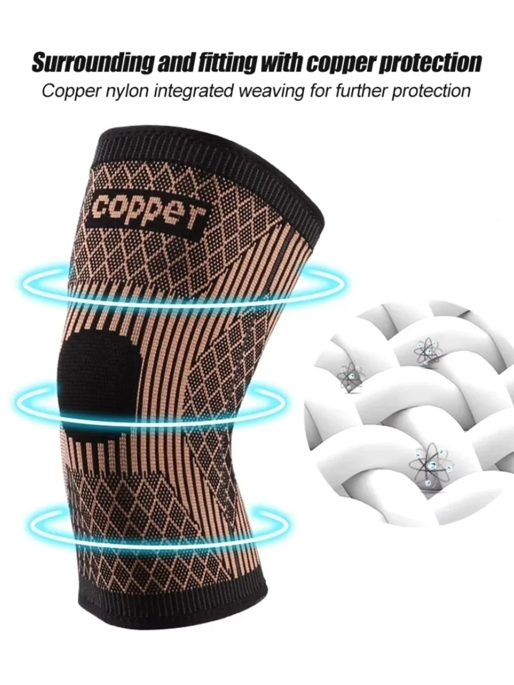 Copper Compression Athletic Knee Sleeve - Black & Tan
